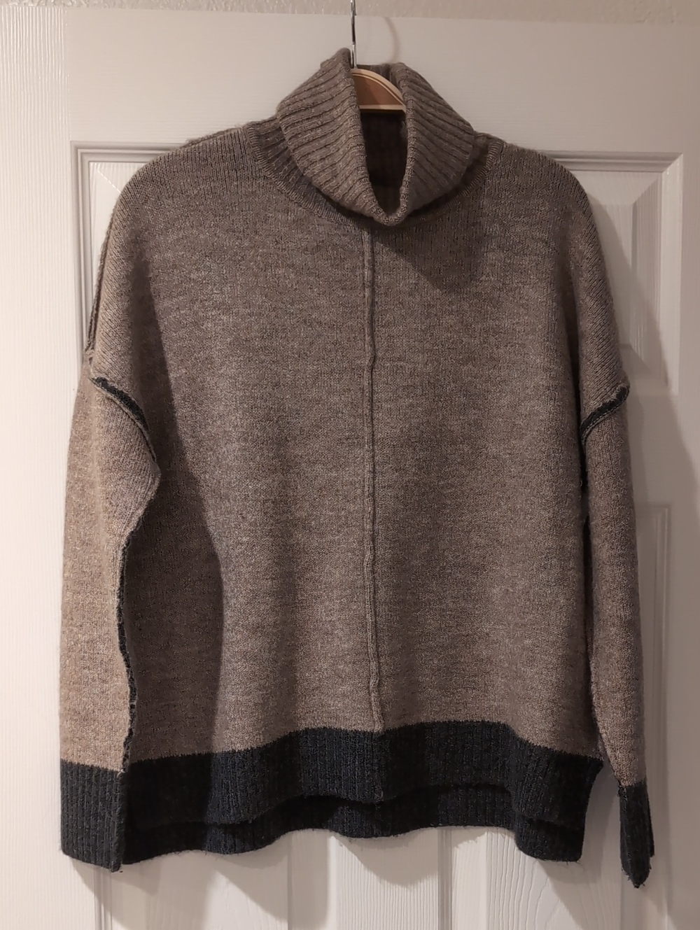 Taupe Turtleneck Sweater with Charcoal Trim NWOT
